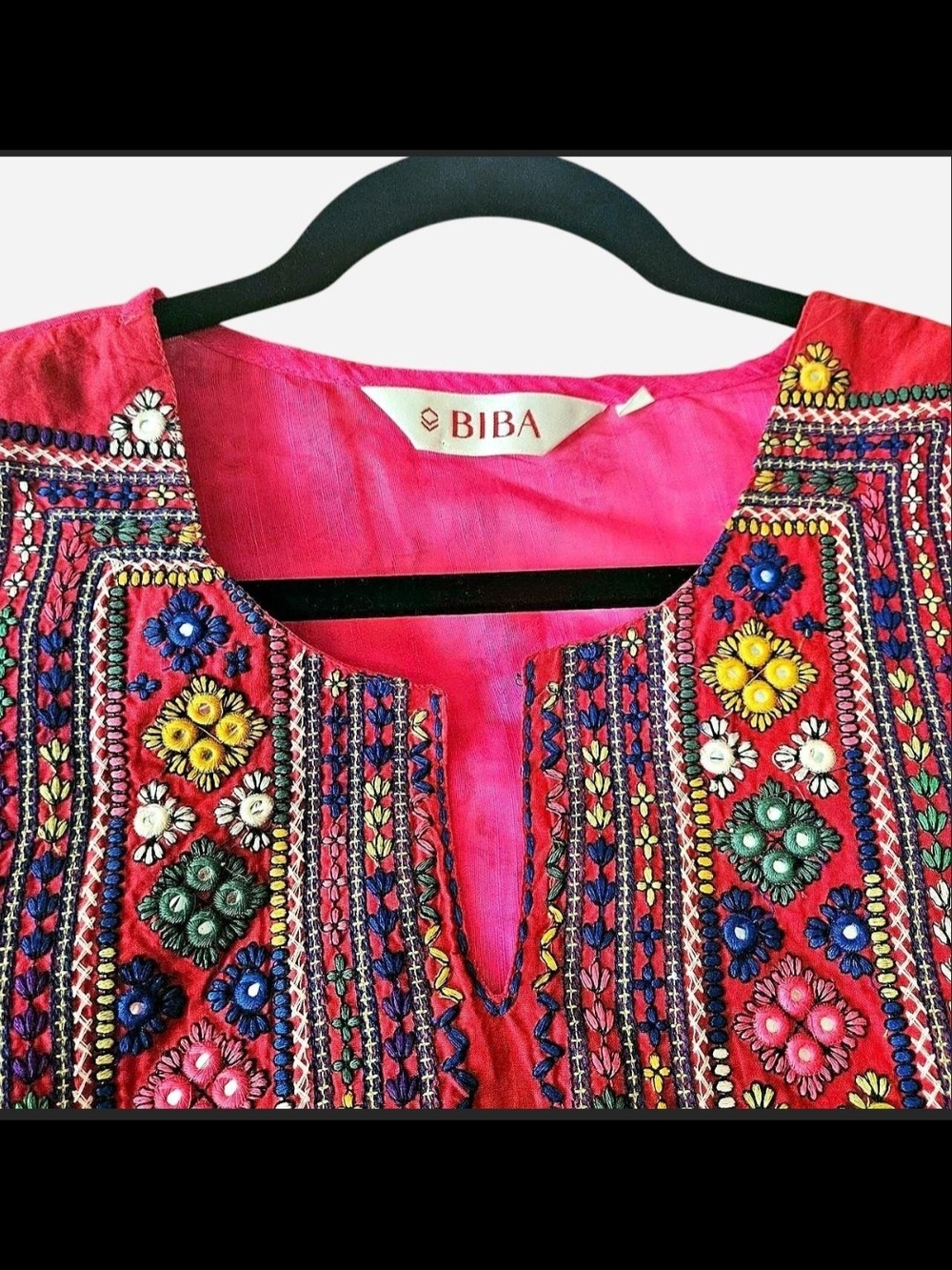 BIBA Pink Embroidered Floral Panel Kurta